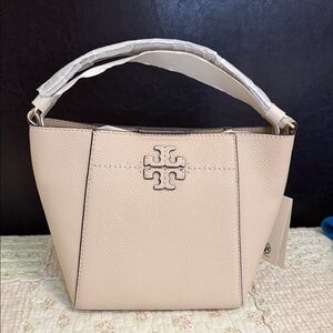 Tory Burch Beige Leather Shoulder Bag MCGRAW SMALL BUCKLE BAG , BRIE/724